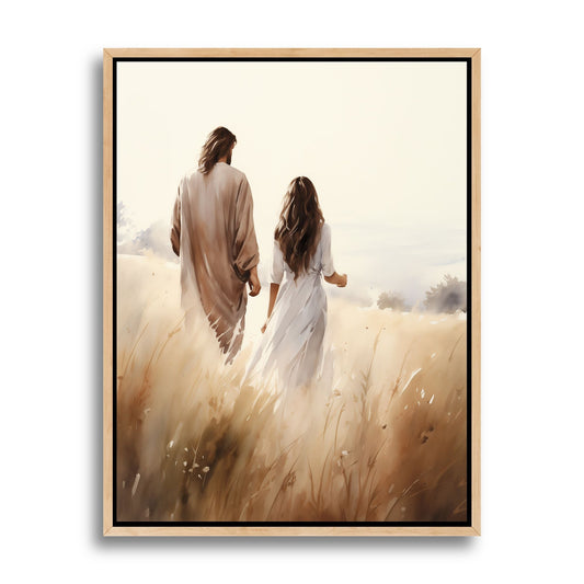 Jesús Caminando Con una Mujer - Lienzo