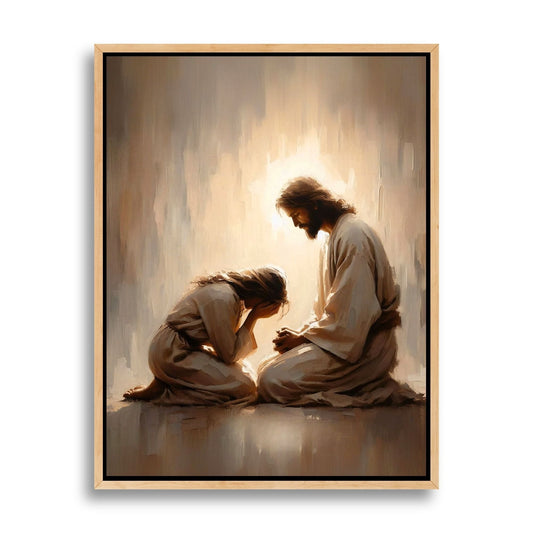 Niña llorando con Jesús - Lienzo